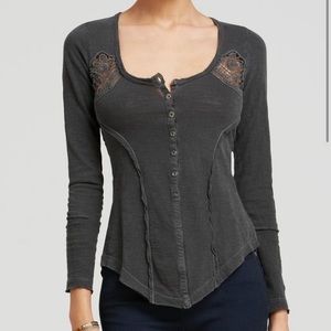 Free People Crochet Henley Top